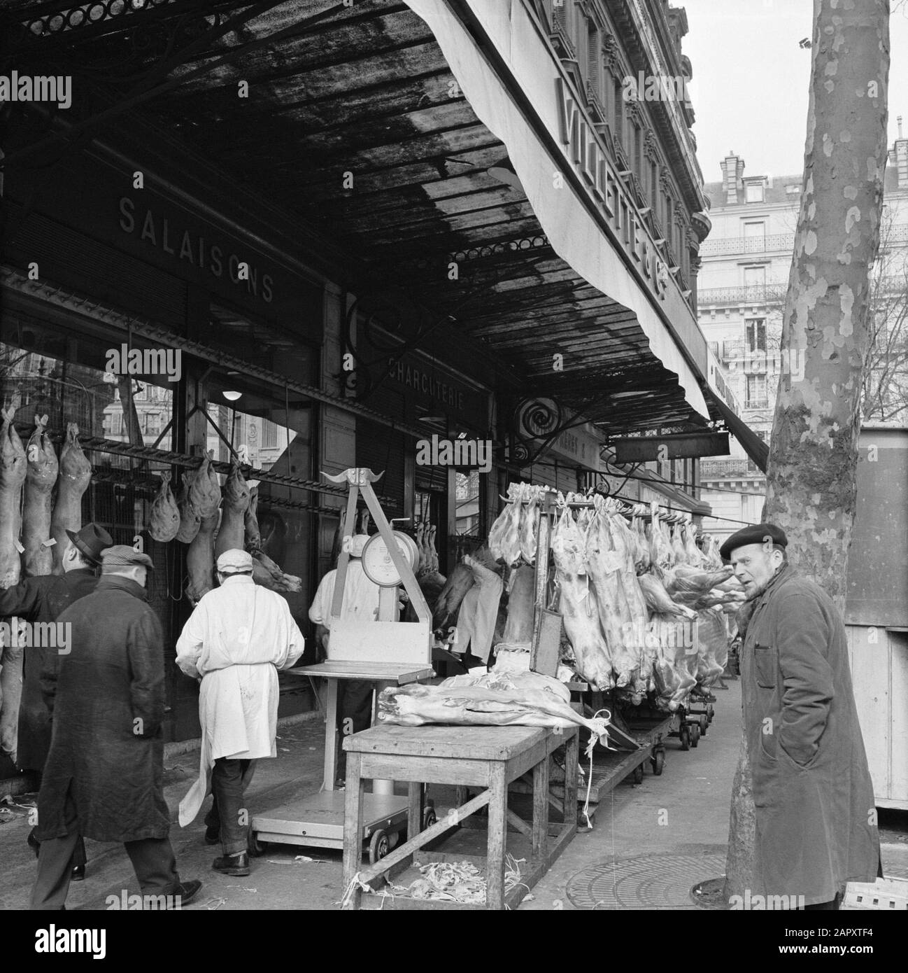 Pariser Bilder [The street life of Paris] Trading of large batches of fresh  meat in Les Halles Annotation: On the market square Les Halles until 1971  the central (partially covered) Paris wholesale