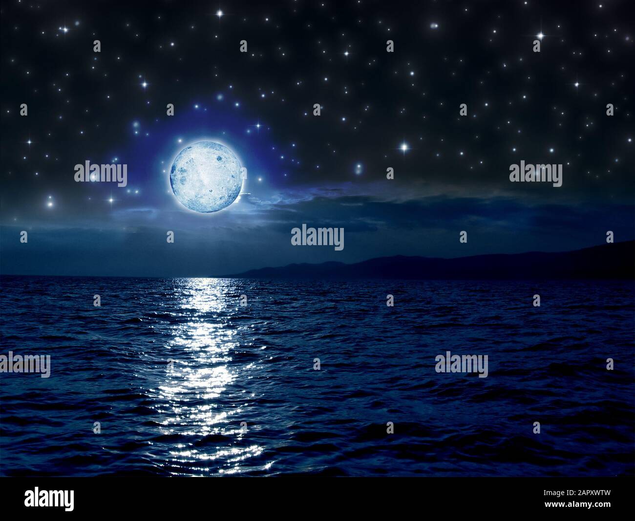 A Full Moon In The Night Starry Sky With Small Light Clouds Reflected In The Sea In The Distance You Can See The Dark Coast With Low Mountains Stock Photo Alamy A Full Moon In The Night Starry Sky With Small Light Clouds Reflected In The Sea In The Distance You Can See The Dark Coast With Low Mountains Stock Photo Alamy
