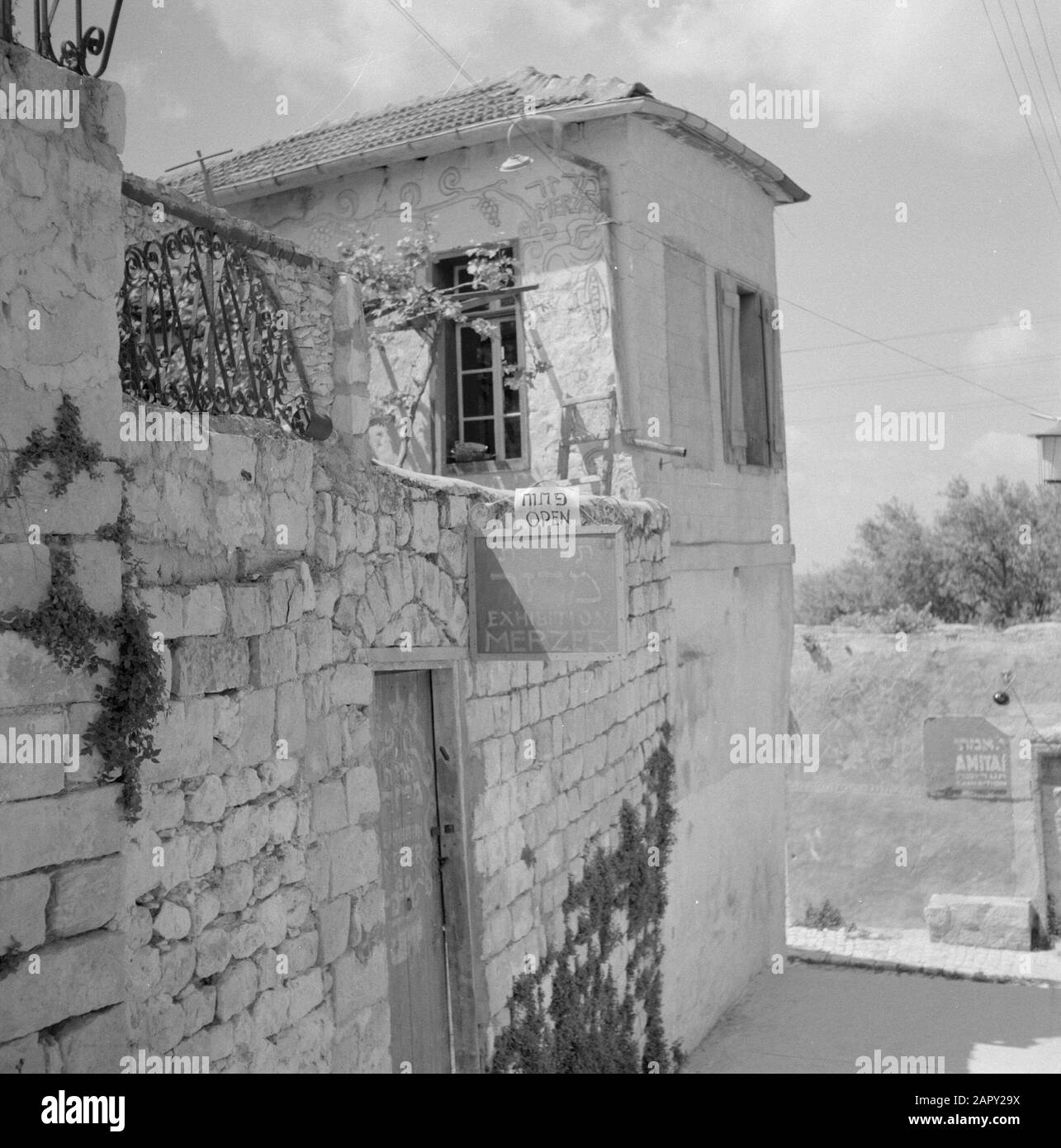 Home and studio of the artist Arieh Merzer and Amitai in the Artist Colony at Safad (Safed) Date: undated Location: Israel, Safad, Safed Keywords: artists, ateliers, village images, artists' colonies, billboards, homes Stock Photo