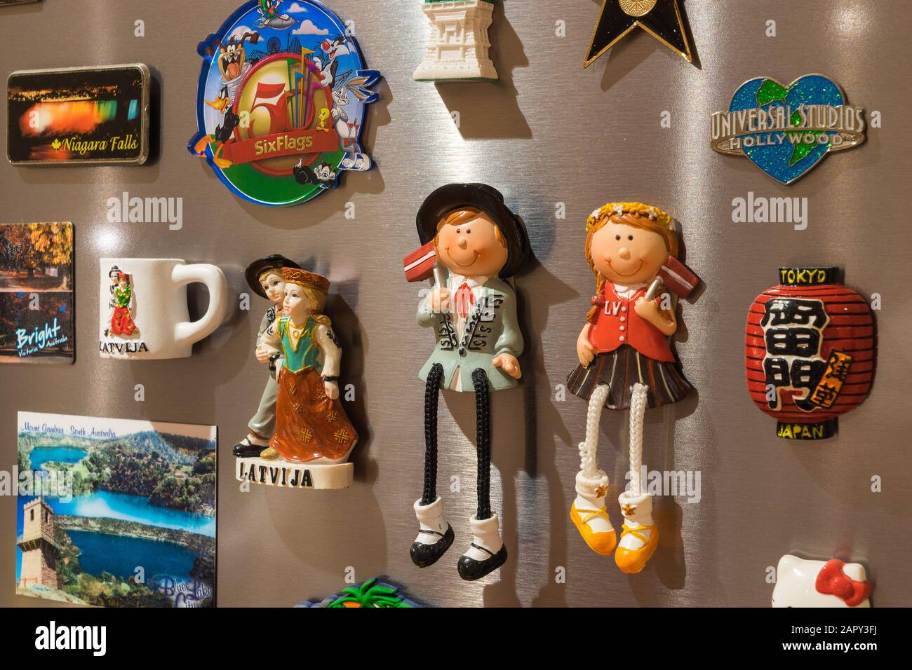 Melbourne, Australia - A collection of fridge magnets from different countries Stock Photo