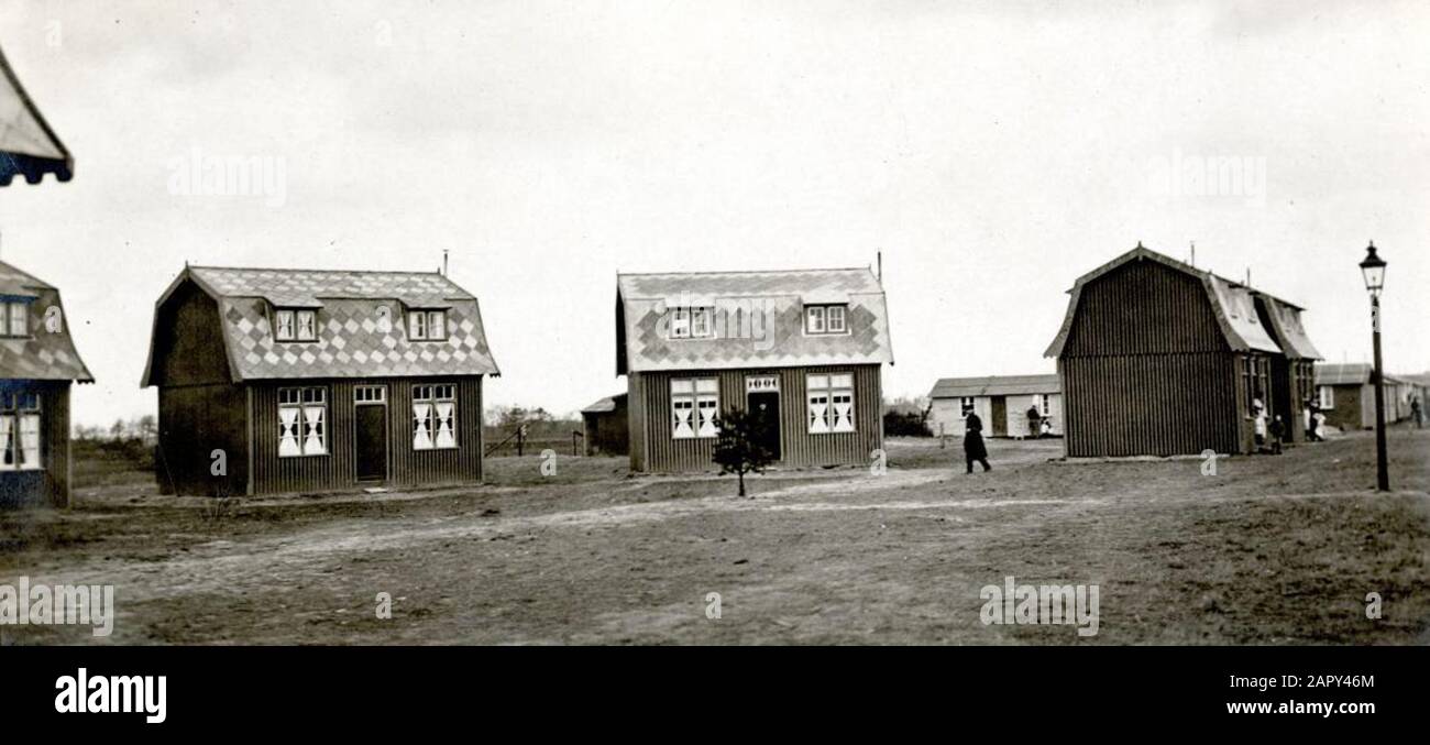 World War I. Housing prisoners of war. Camp Elisabeth Village”, a Belgian village for families of Belgian soldiers, built on the Vlasakker near Amersfoort. 1916. Stock Photo