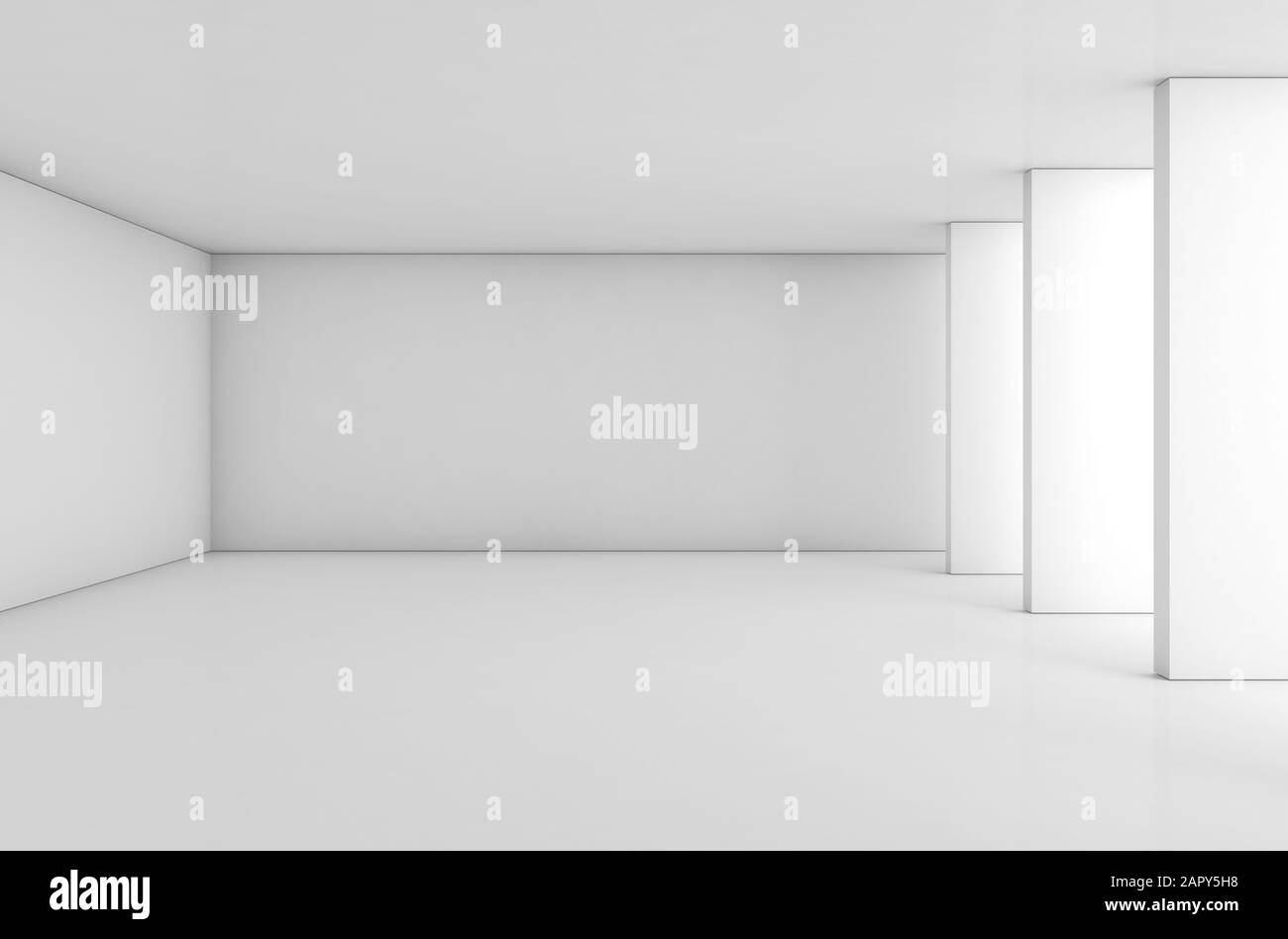 Abstract empty white interior with columns near window, minimal ...