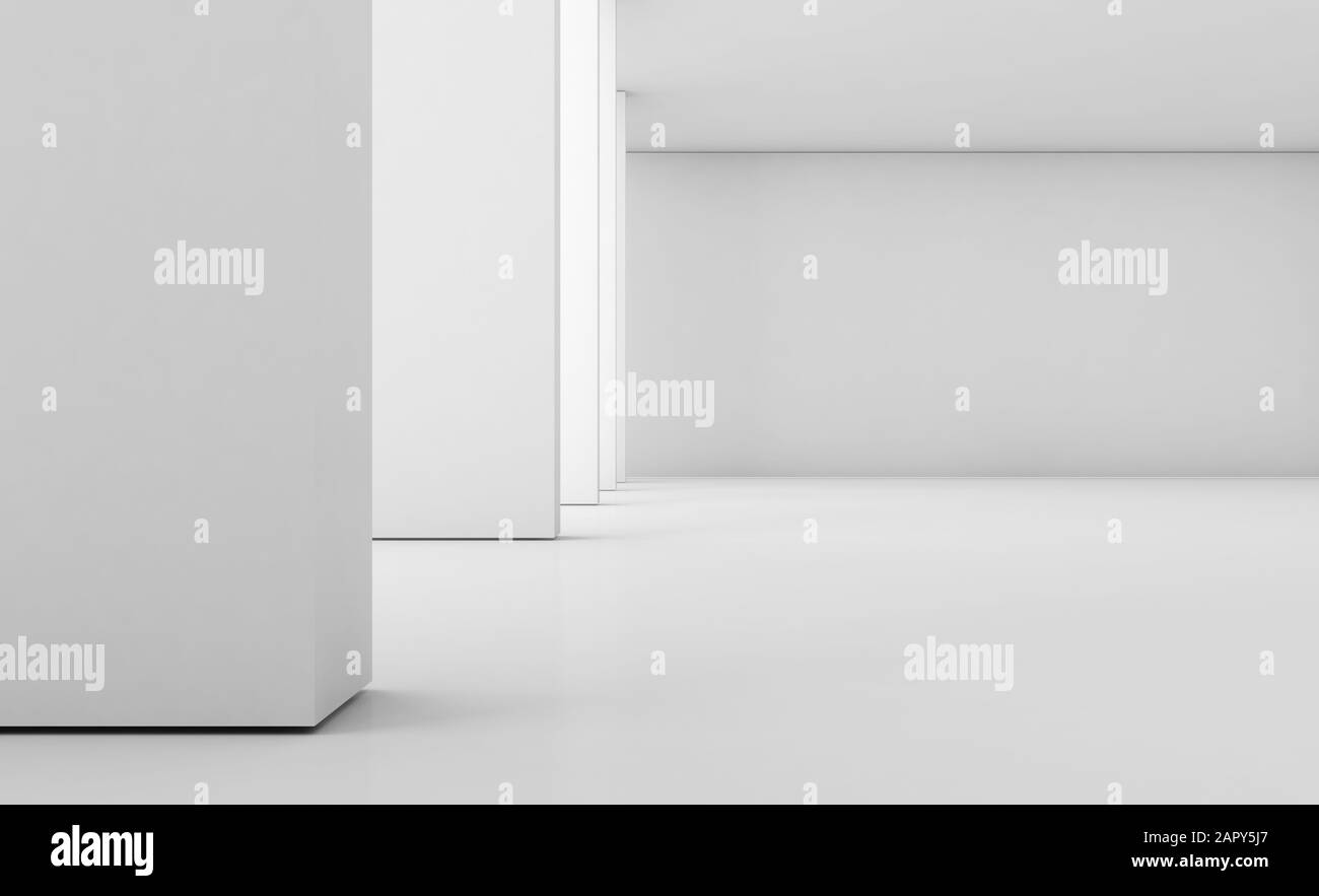 Abstract empty white interior with columns, minimal architecture ...