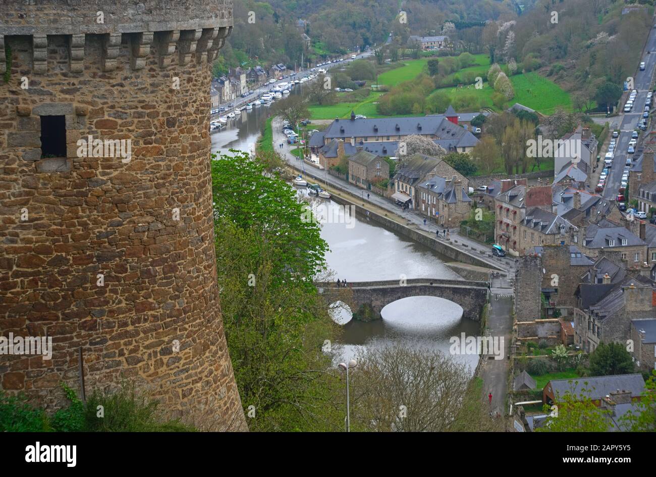 Scenic view from fortress on city of Dinan, France Stock Photo