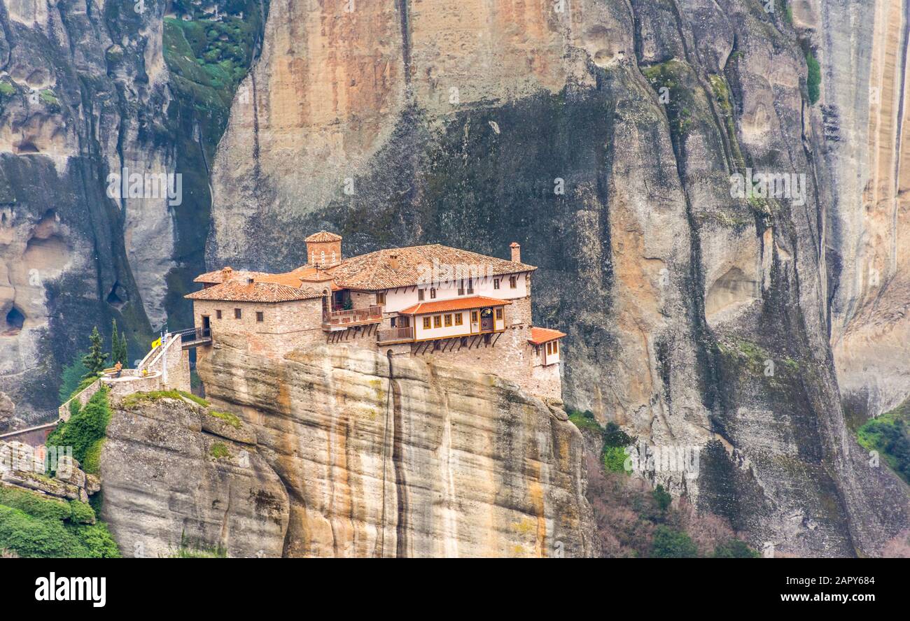 View of the amazing Meteora rocks and the monasteries on top of them.A ...