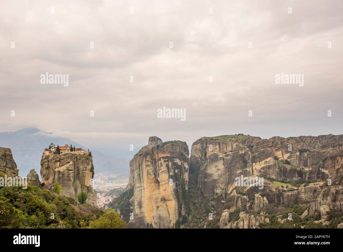 View of the amazing Meteora rocks and the monasteries on top of them.A ...