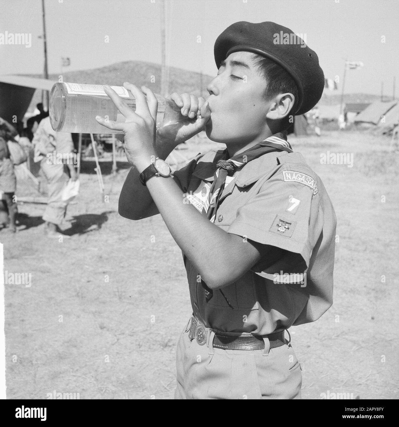 Jamboree 1963 at Marathon Greece. Japanese Boy Scouts in their camp