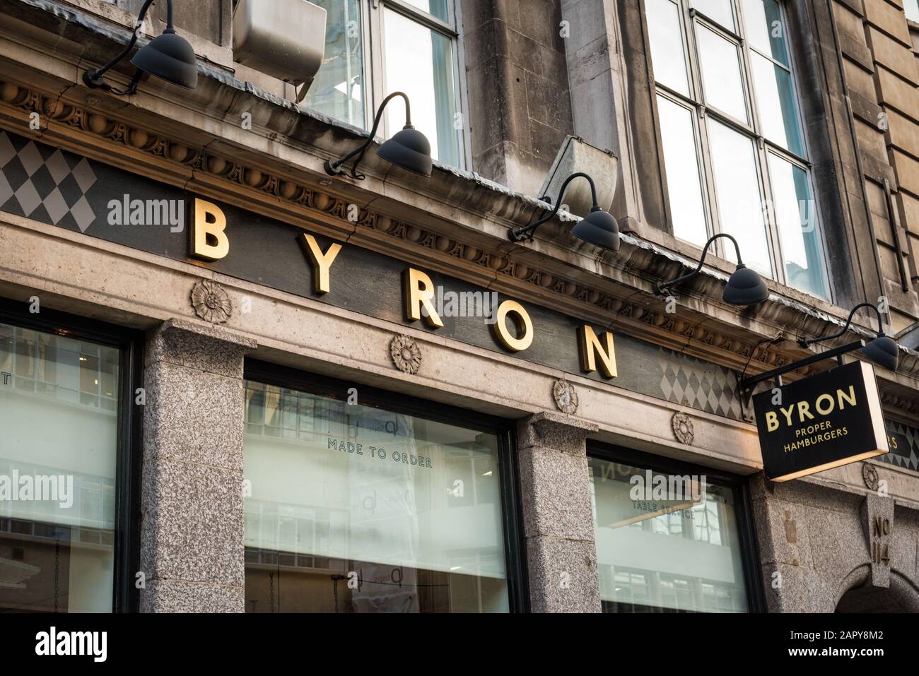London, UK - Jan 17, 2020:  The front of the Bryon hamburger resturant in London Stock Photo