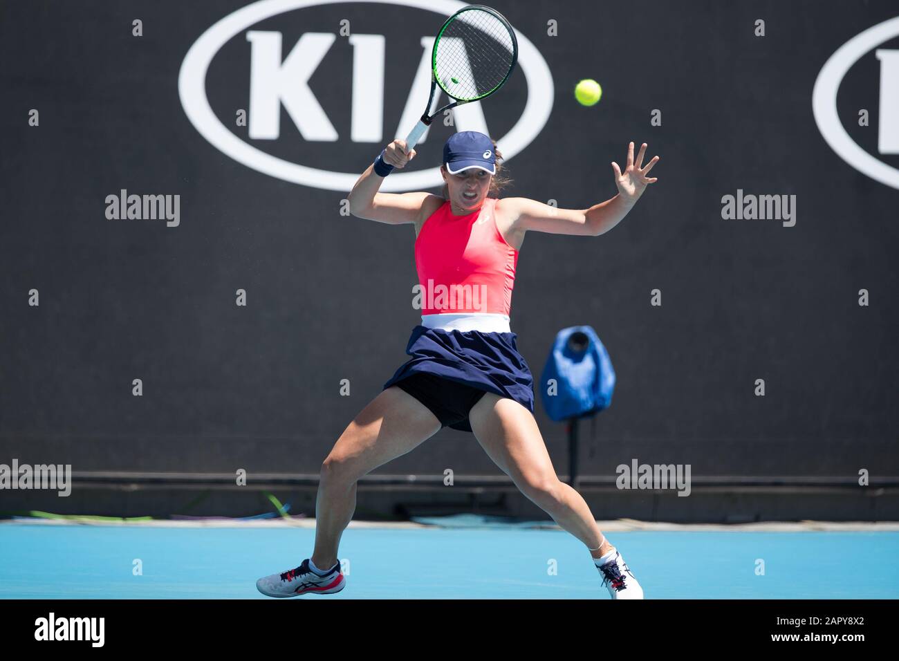 Melbourne Australia 25th Jan 2020 Iga Swiatek Of Poland Plays A Shot Against Donna Vekic Of Croatia During The Third Round Match At The Atp Australian Open 2020 At Melbourne Park Melbourne