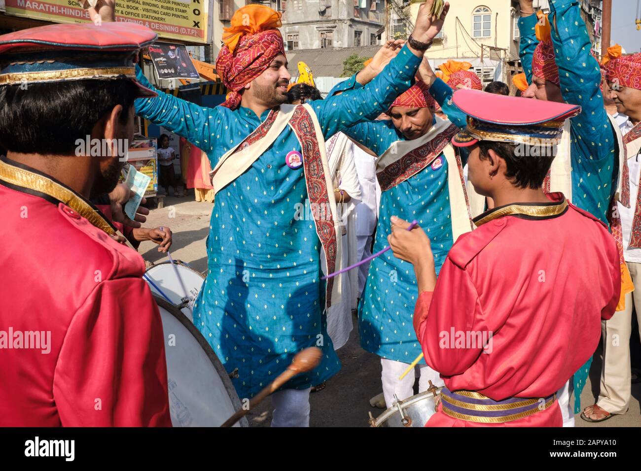 A Jain religious procession following a childrens' initiation ceremony (Deeksha, Diksha), in