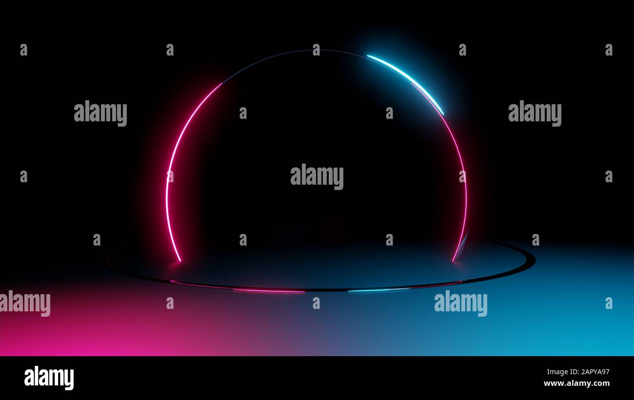 Neon light circle frame on dark background. 3D illustration Stock Photo ...