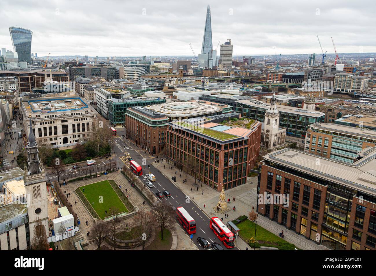 London,UK - January 2, 2020: Aerial view of London from St Paul's Cathedral on a cloudy day Stock Photo