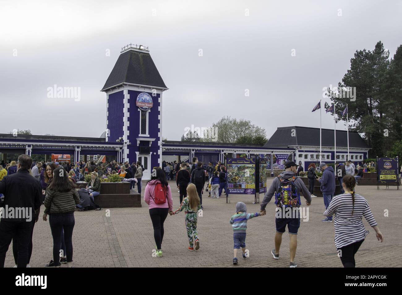 ALTON, UNITED KINGDOM - Apr 06, 2019: Entrance to Alton Towers Resort. Is a theme park resort located in Staffordshire, England.  Is operated by Merli Stock Photo