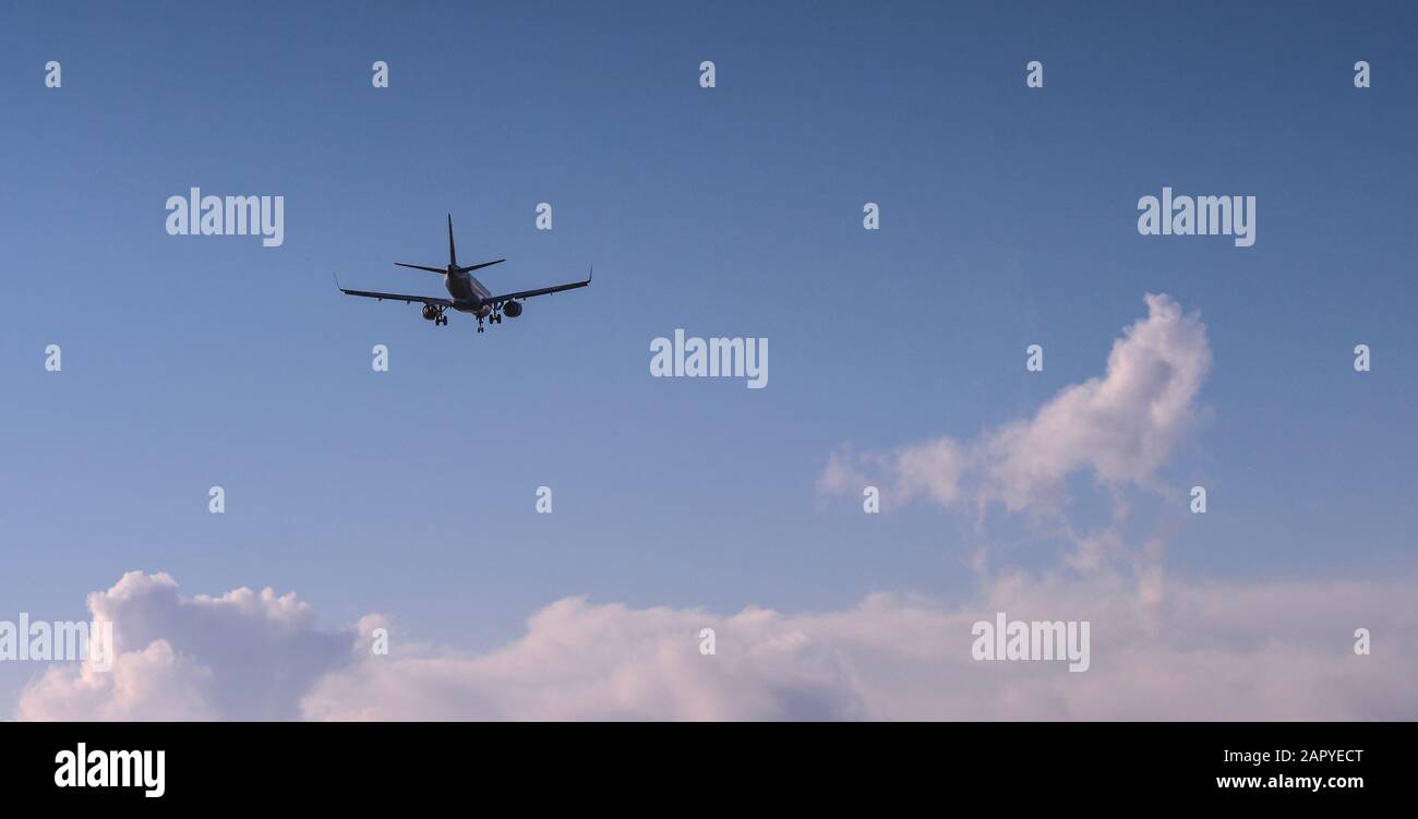 Close view to landing passenger jet Stock Photo