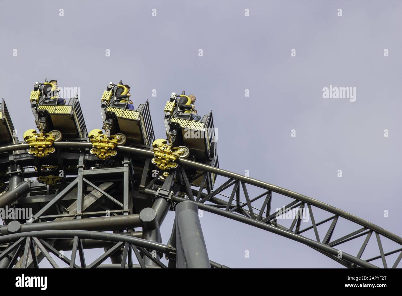 ALTON, UNITED KINGDOM - Apr 07, 2019: Alton Towers Resort, UK. The Smiler rollercoaster at Alton Towers Theme Park in Staffordshire. Stock Photo