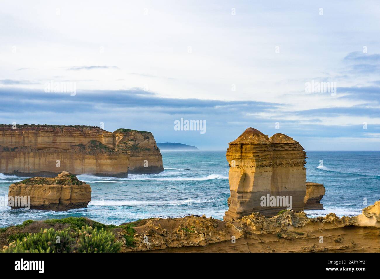 Impressive rock formations, natural landmarks along Australian coastline. Nature background Stock Photo