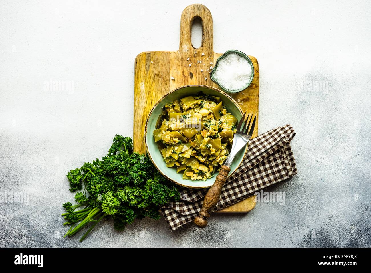 Traditional summer lobio dish with french beans with eggs and