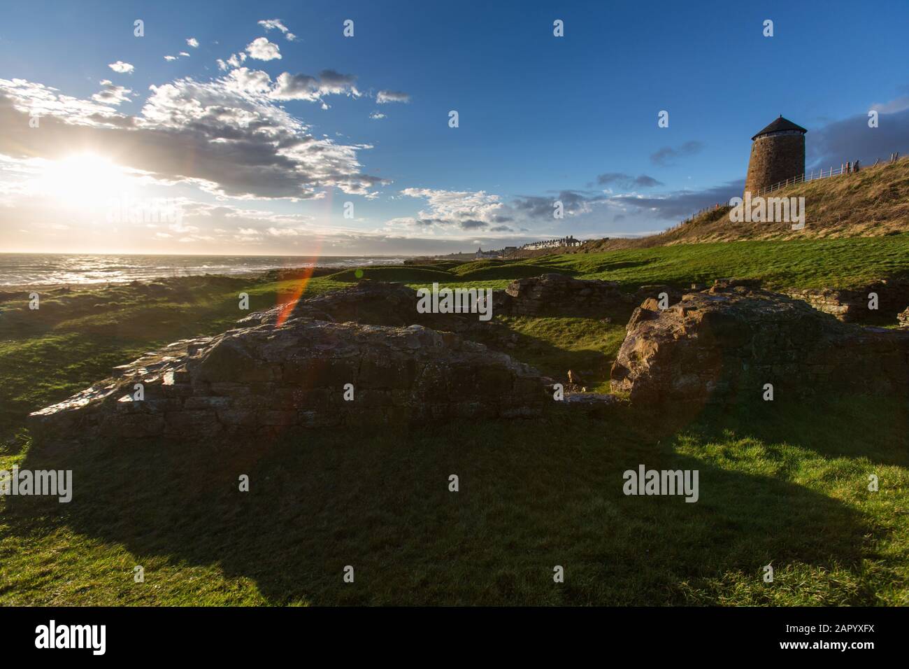 Fife Coastal Path, Scotland. Picturesque silhouetted view of the Fife Coastal Footpath between