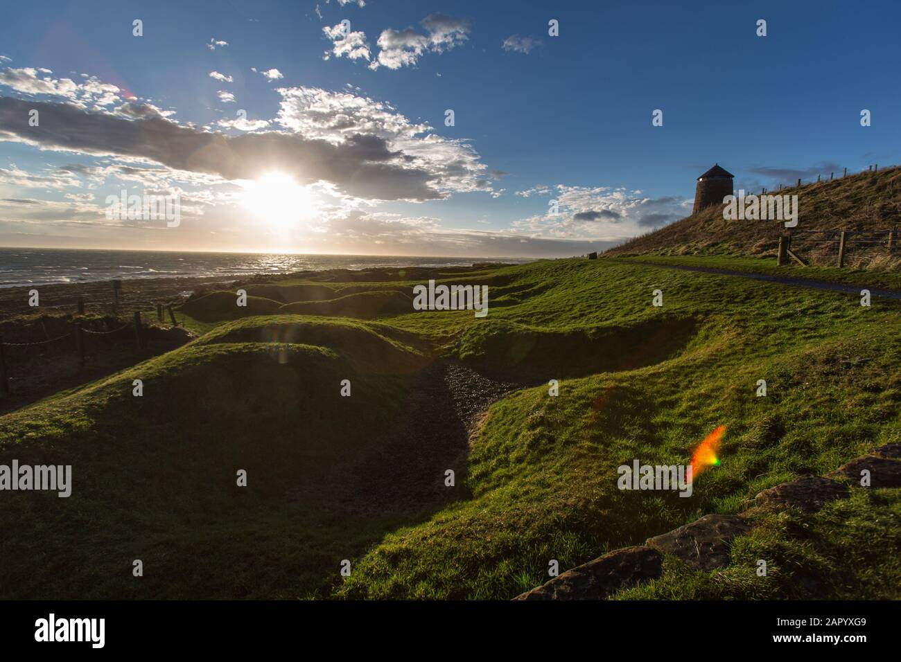 Fife Coastal Path, Scotland. Picturesque silhouetted view of the Fife Coastal Footpath between