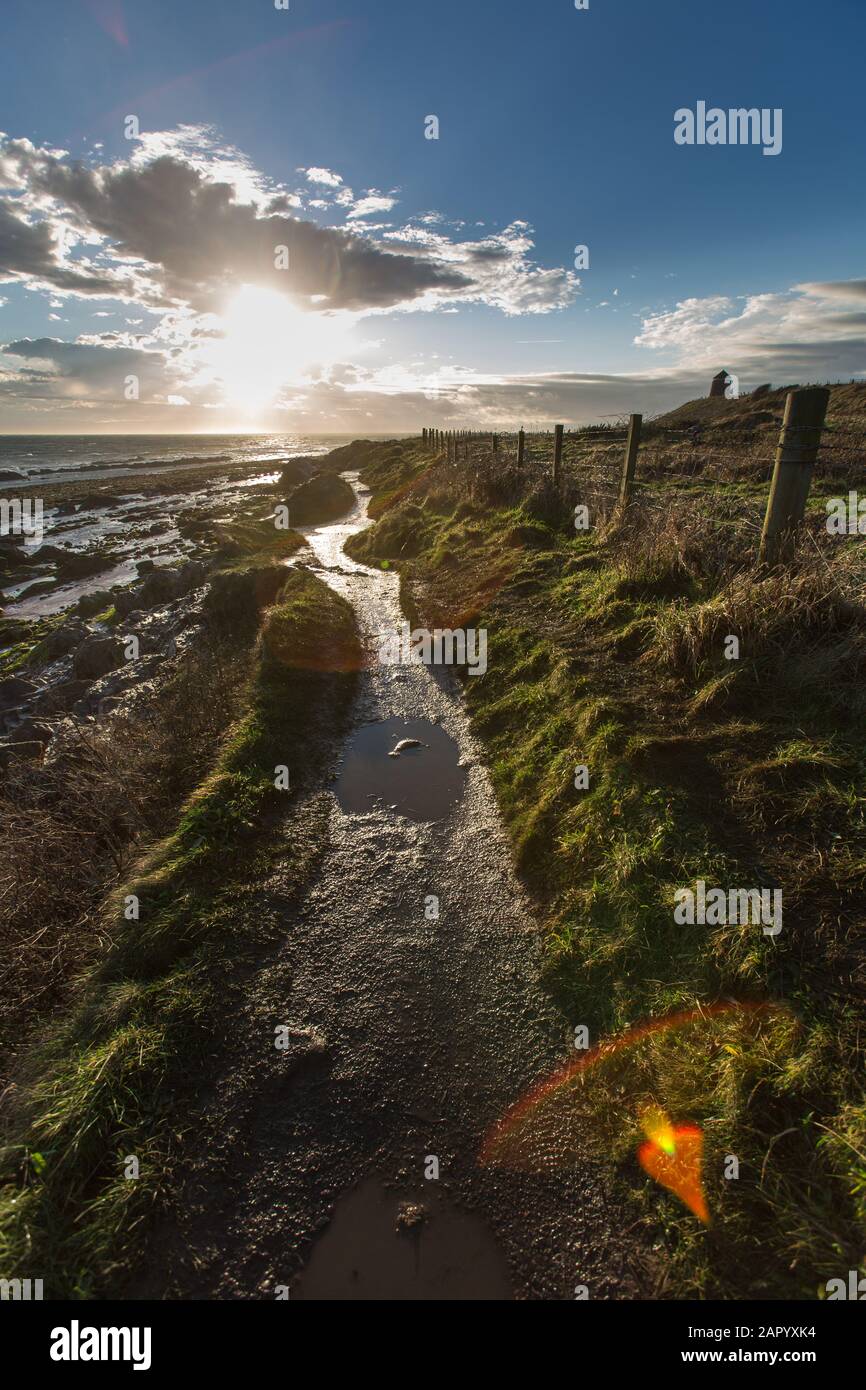 Fife Coastal Path, Scotland. Picturesque silhouetted view of the Fife Coastal Footpath between