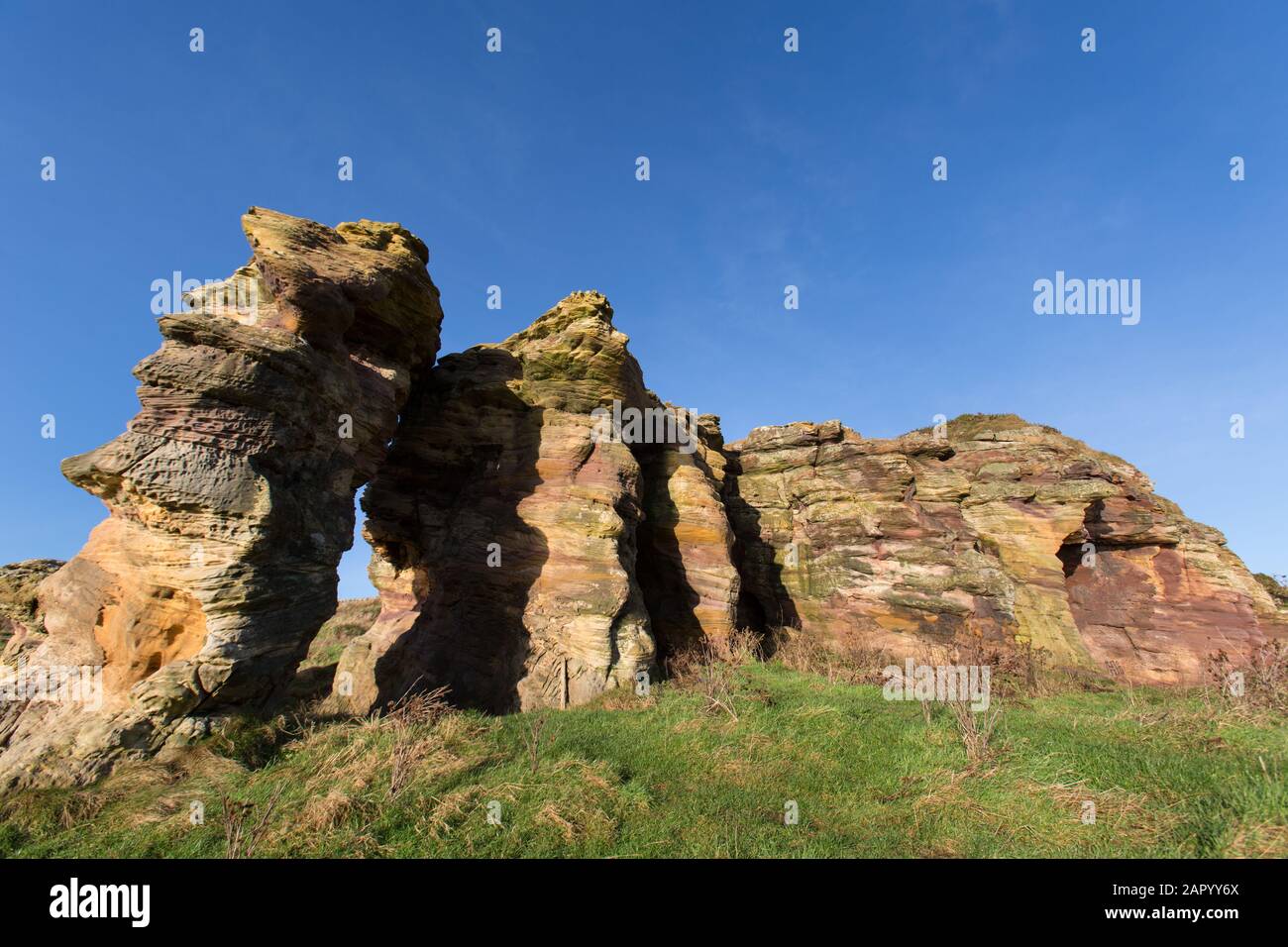 Fife Coastal Path, Scotland. Picturesque view of the Caiplie Caves on