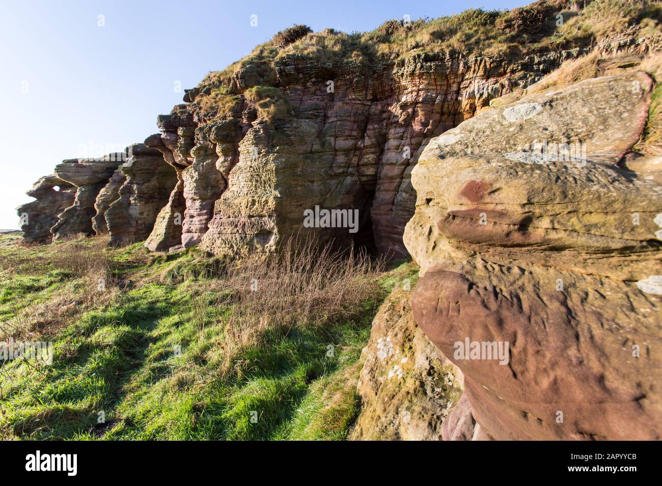 Fife Coastal Path, Scotland. Picturesque view of the Caiplie Caves on