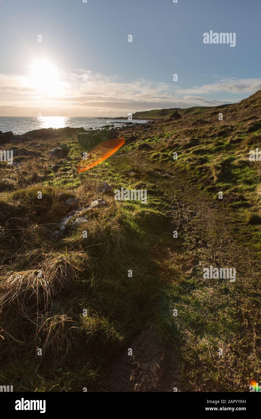 Fife Coastal Path, Scotland. Picturesque silhouetted view of the Fife