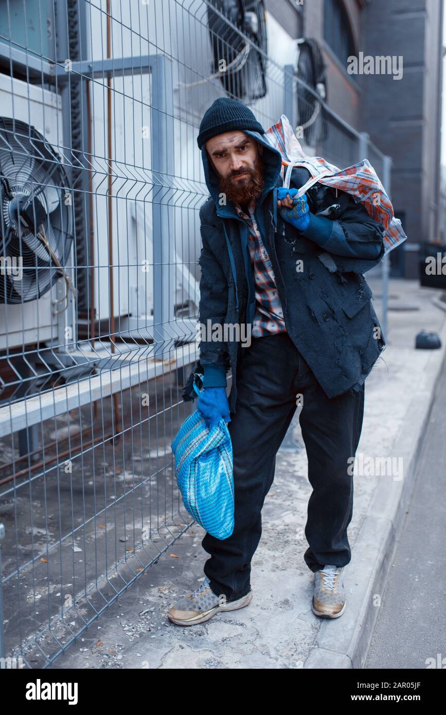 Male bearded beggar bag hi-res stock photography and images - Alamy