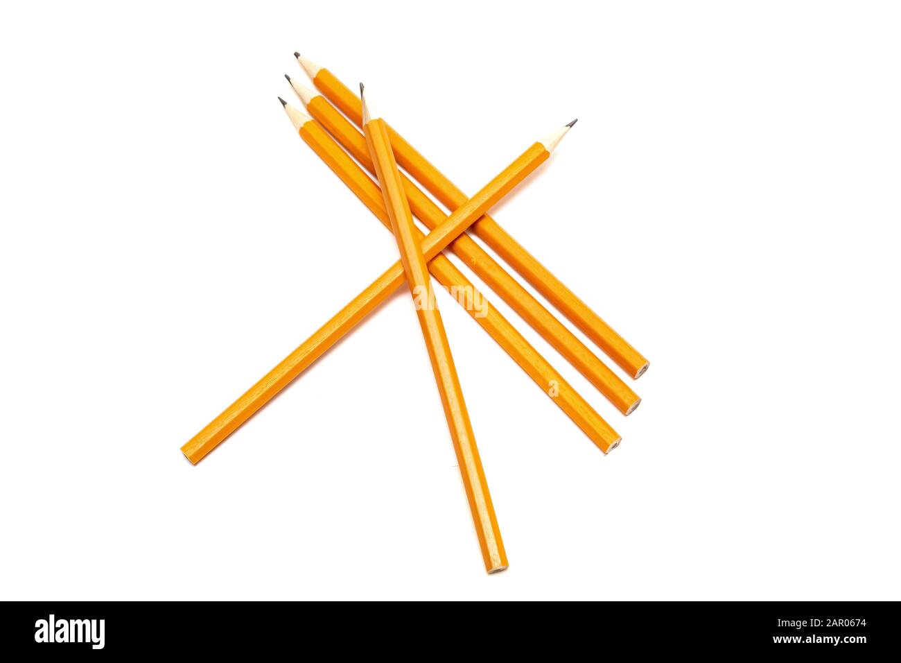 Five pencils on white background, isolated on white background Stock Photo