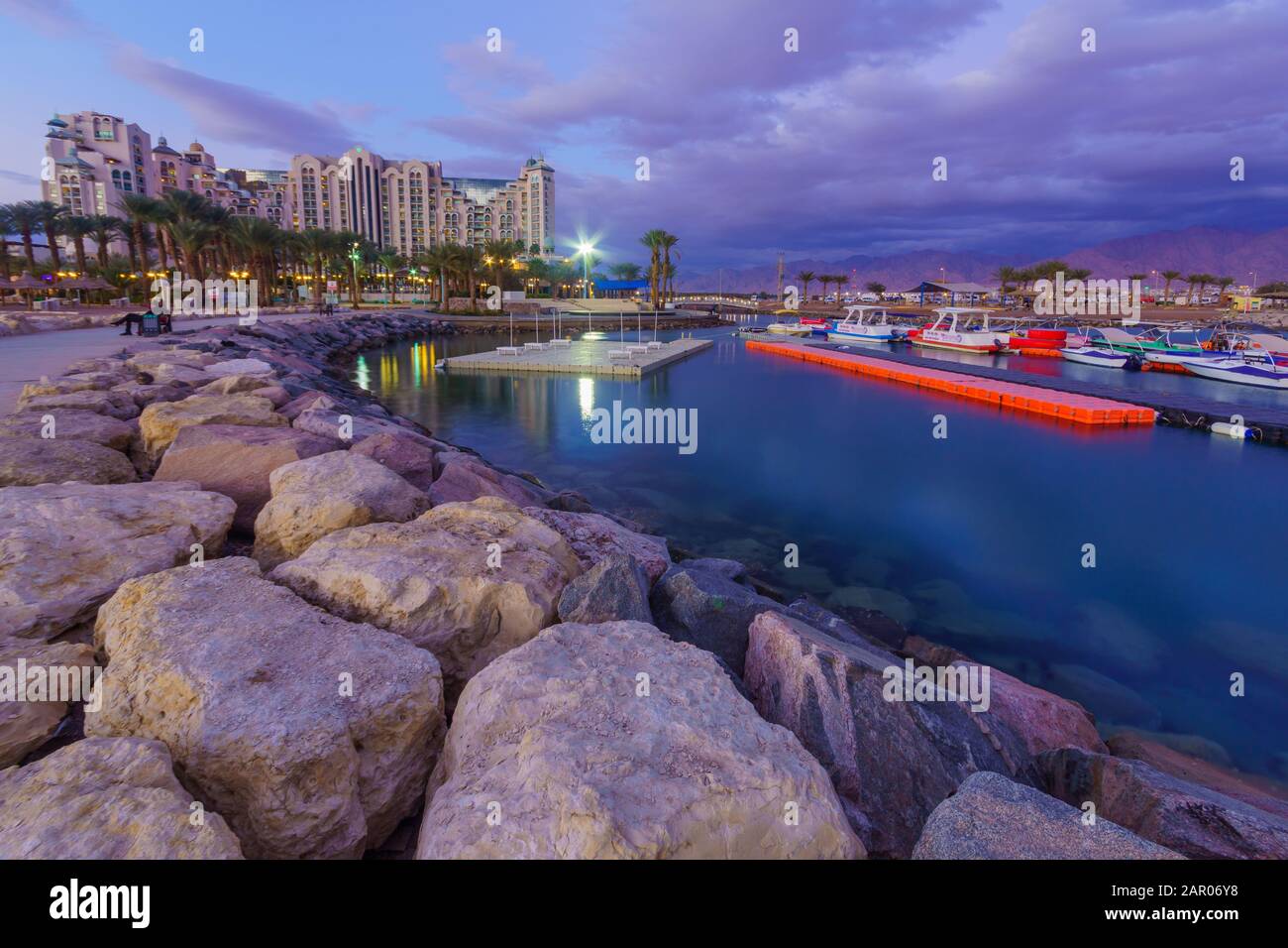Eilat Israel January 17 2020 Evening scene of the new marina