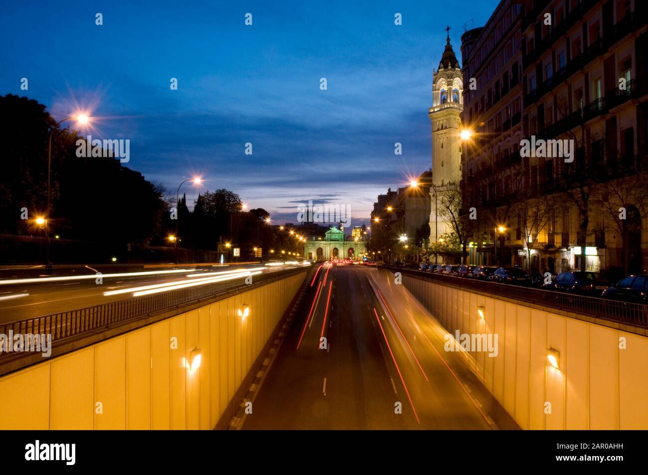 Alcala street, night view. Madrid. Spain. Stock Photo