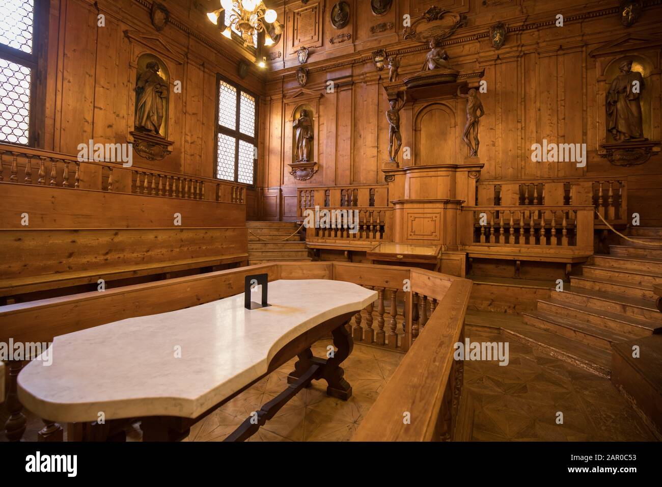 Interior anatomy lessons room in Library Archiginnasio in Bologna Stock ...