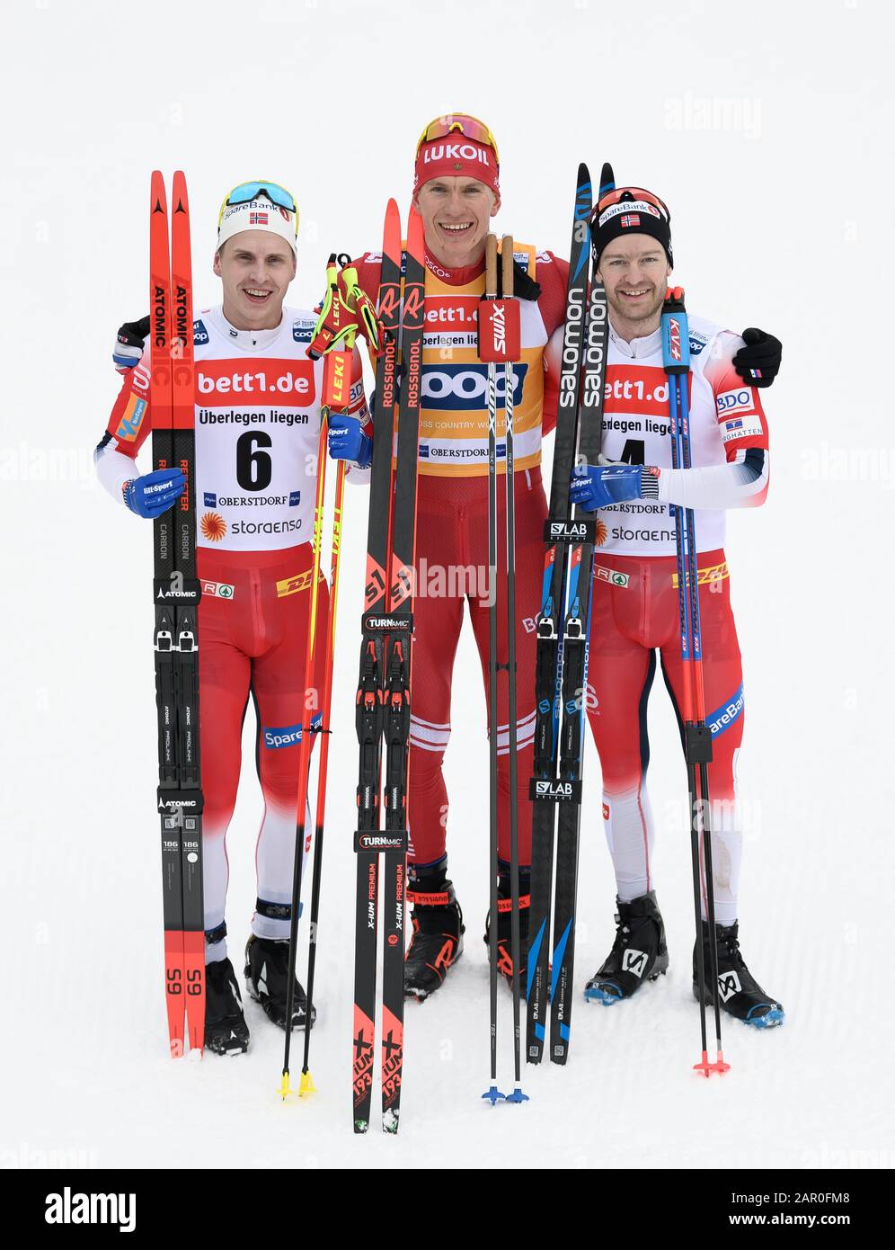 Oberstdorf Germany 25th Jan 2020 Cross Country World Cup Men Skiathlon 2 X 15 Km Simen Hegstad Krueger L R From Norway Alexander Bolshunov From Russia And Sjur Roethe From Norway Put Together A