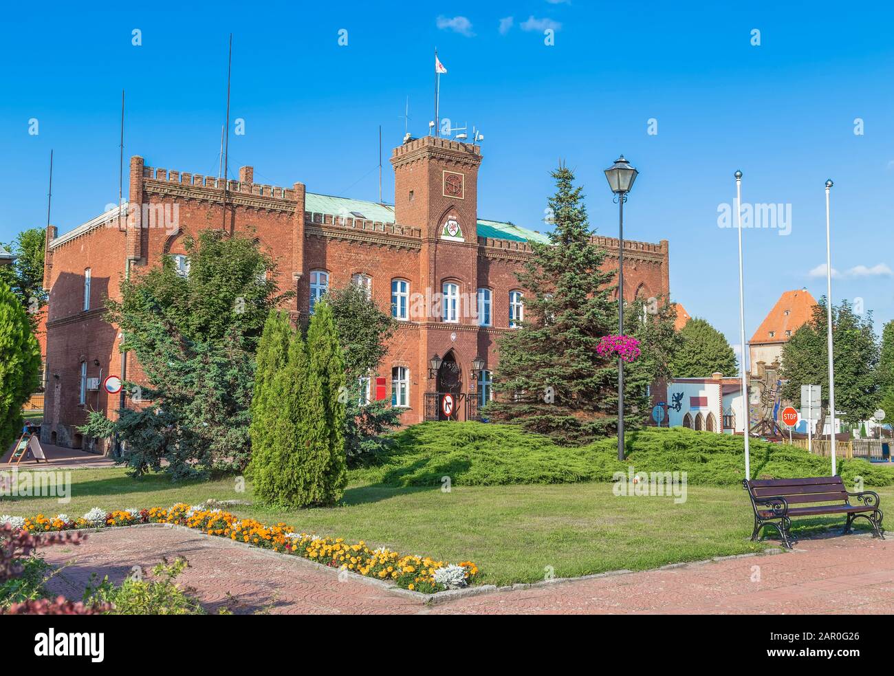 Neo-Gothic town hall in the center of the town of Wolin. Poland Stock Photo
