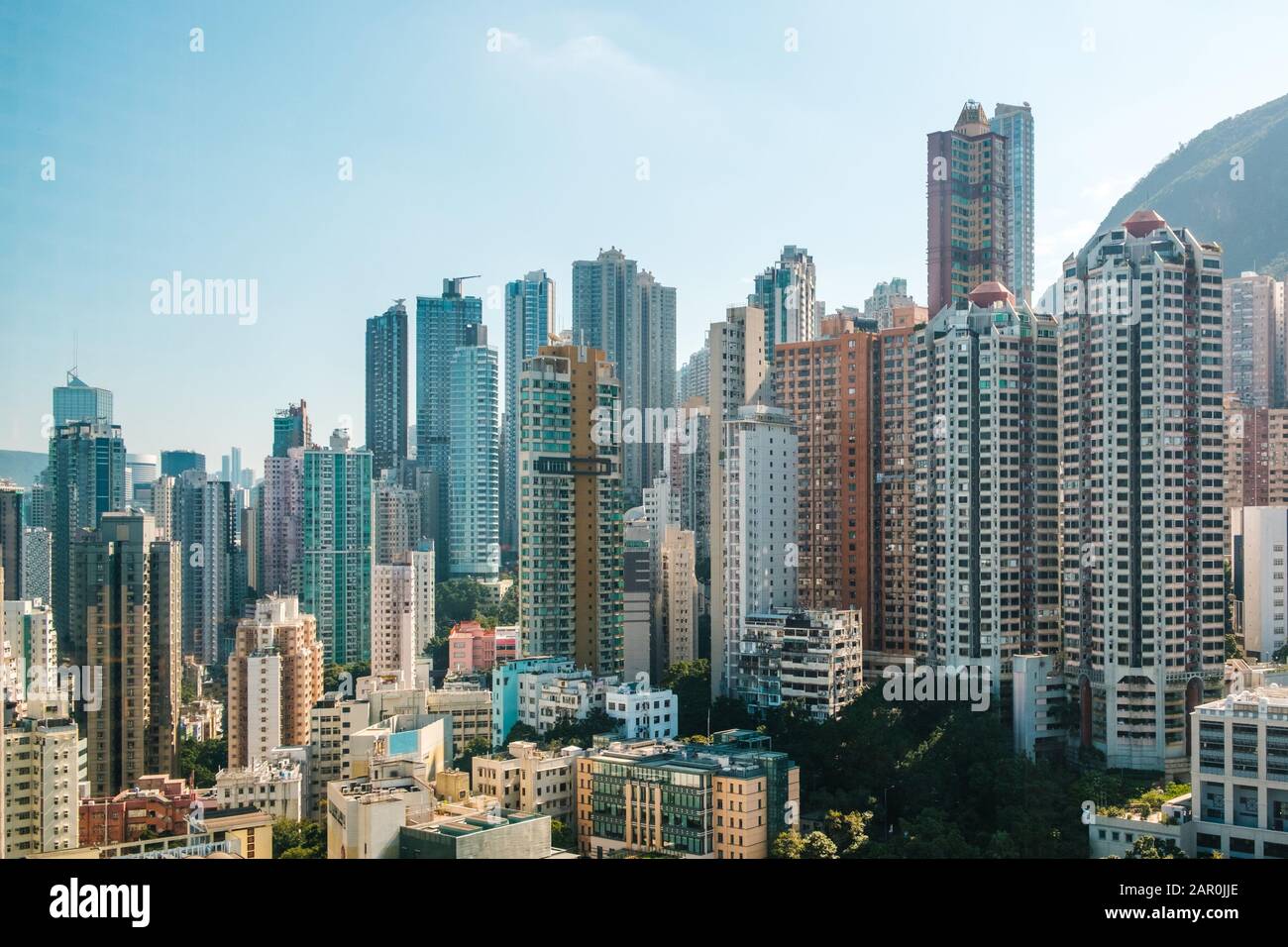 HongKong city skyline, skyscraper buildings of Hong Kong Island, Stock Photo