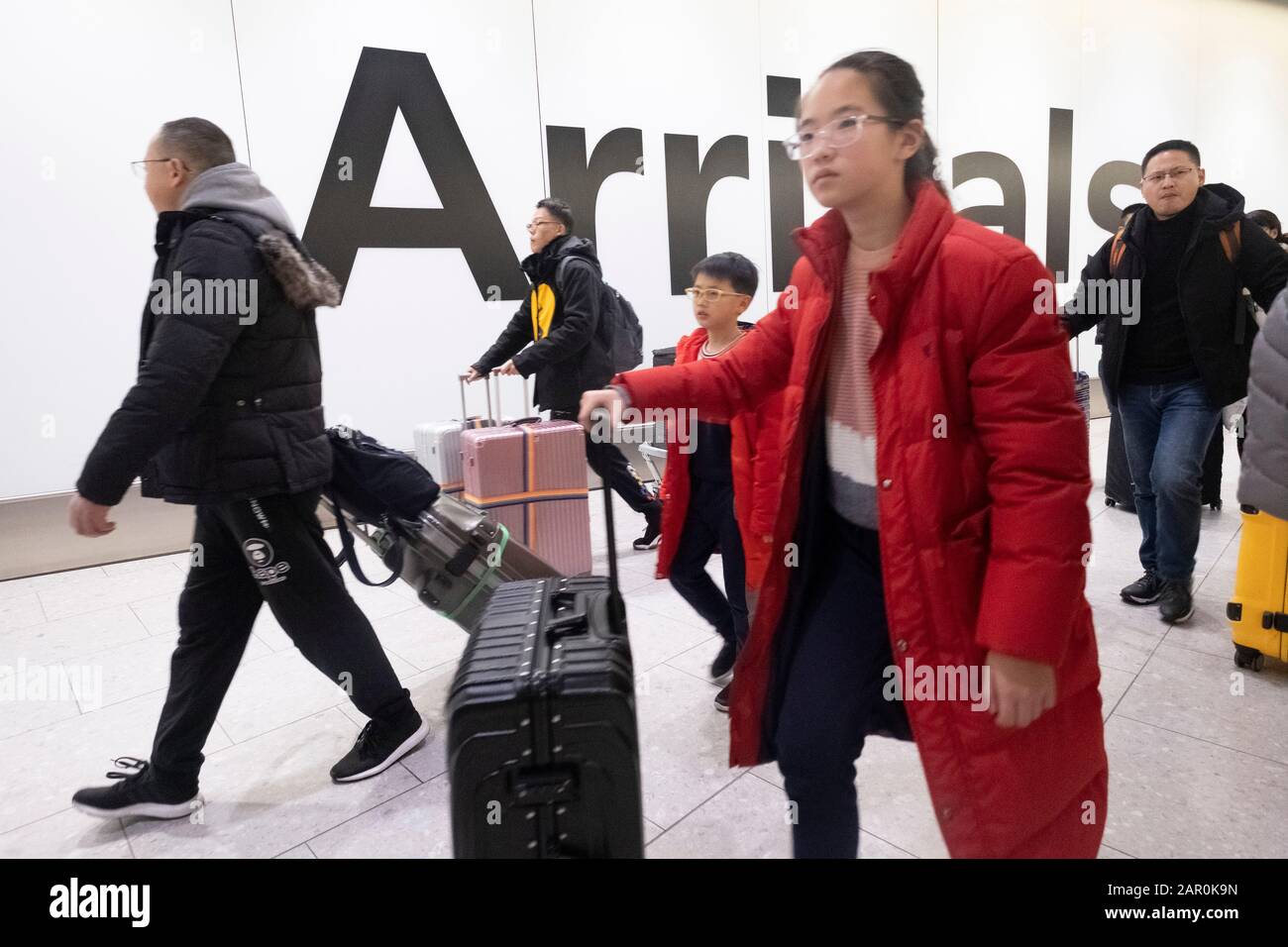 22 January 2020. London, United Kingdom. A Passengers arrives wearing
