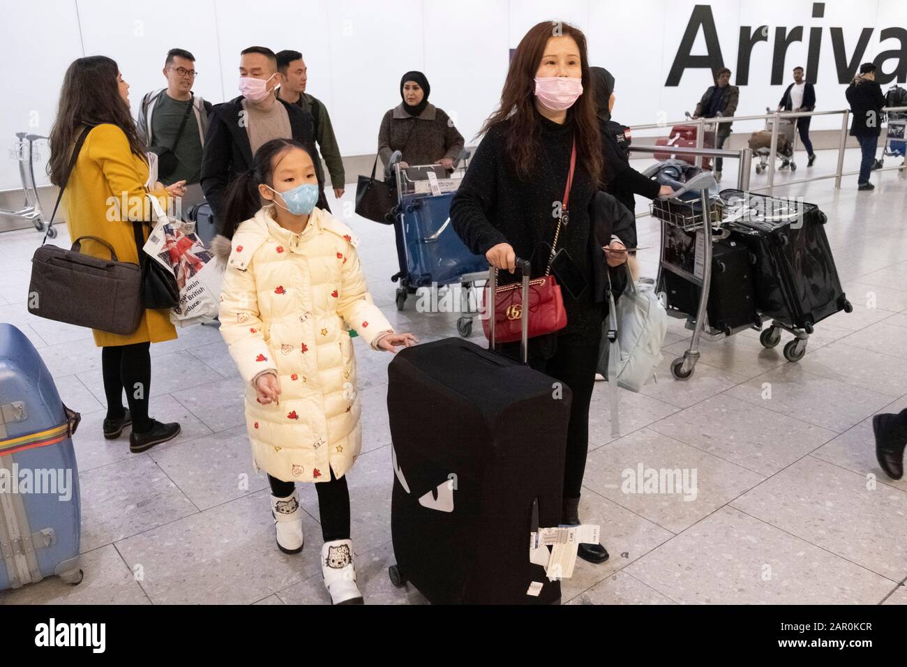 22 January 2020. London, United Kingdom. Passengers arrives wearing