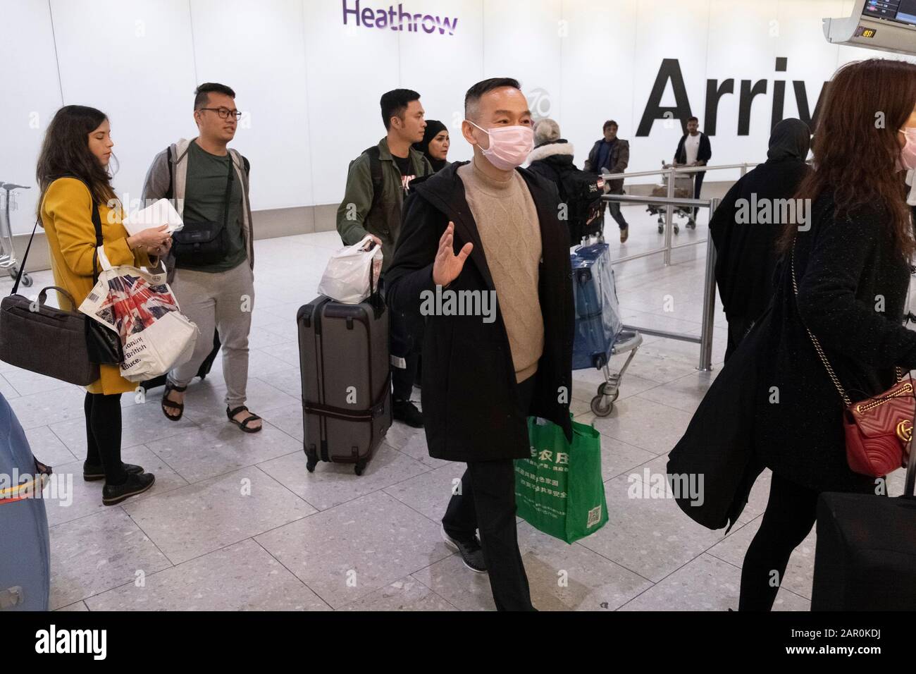 22 January 2020. London, United Kingdom. Passengers arrives wearing