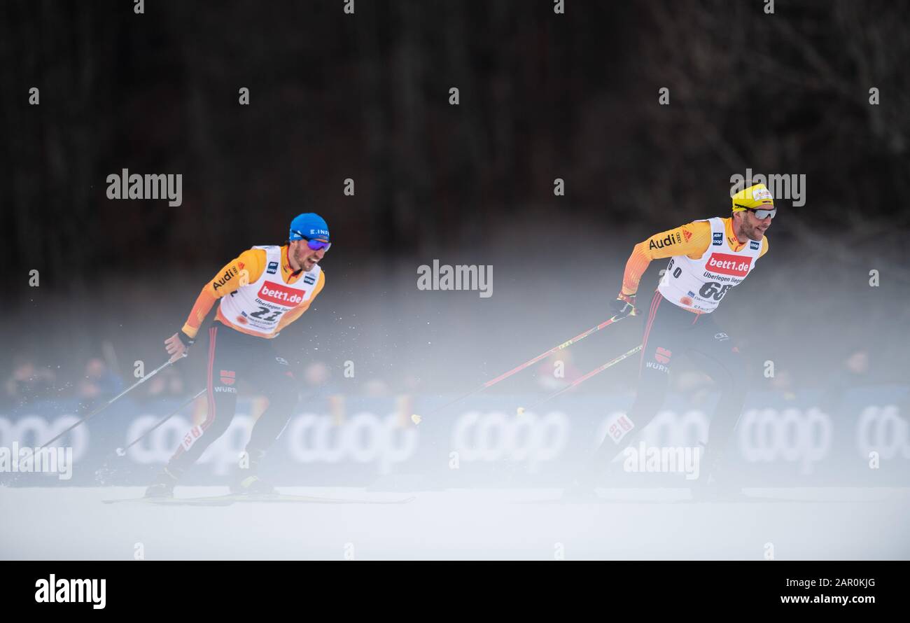 Oberstdorf, Germany. 25th Jan, 2020. Cross-country World Cup, Men: Skiathlon 2 x 15 km: Andreas Katz (r) from Germany and Jonas Dobler from Germany in action. Credit: Silas Stein/dpa/Alamy Live News Stock Photo