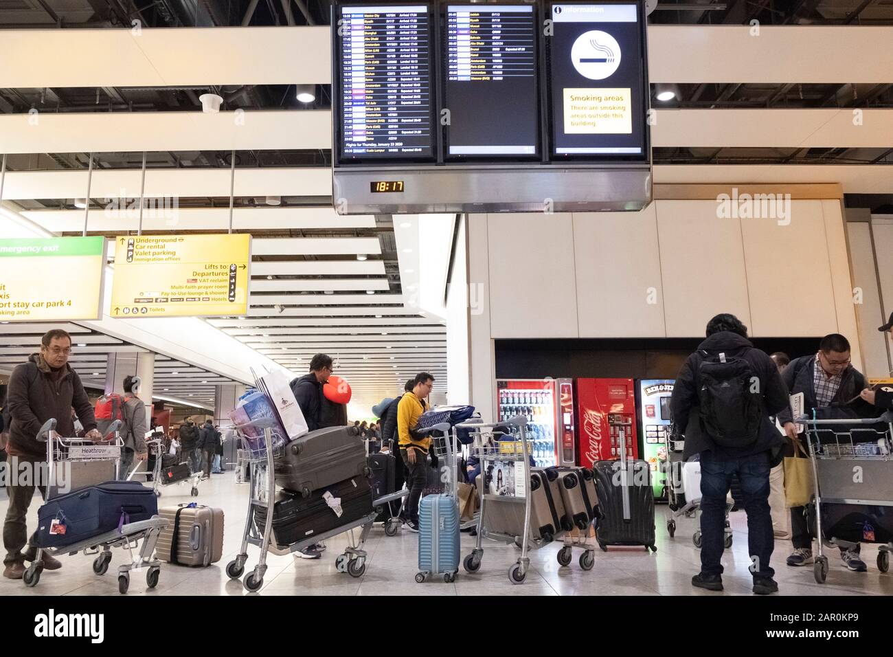 22 January 2020. London, United Kingdom. A passenger arrives wearing a