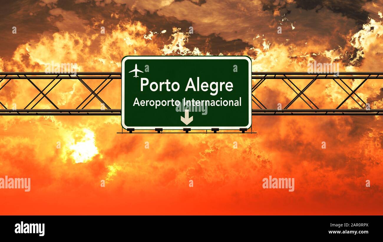 Porto Alegre Brazil Airport Highway Sign in an Amazing Sunset Sunrise 3D Illustration Stock Photo