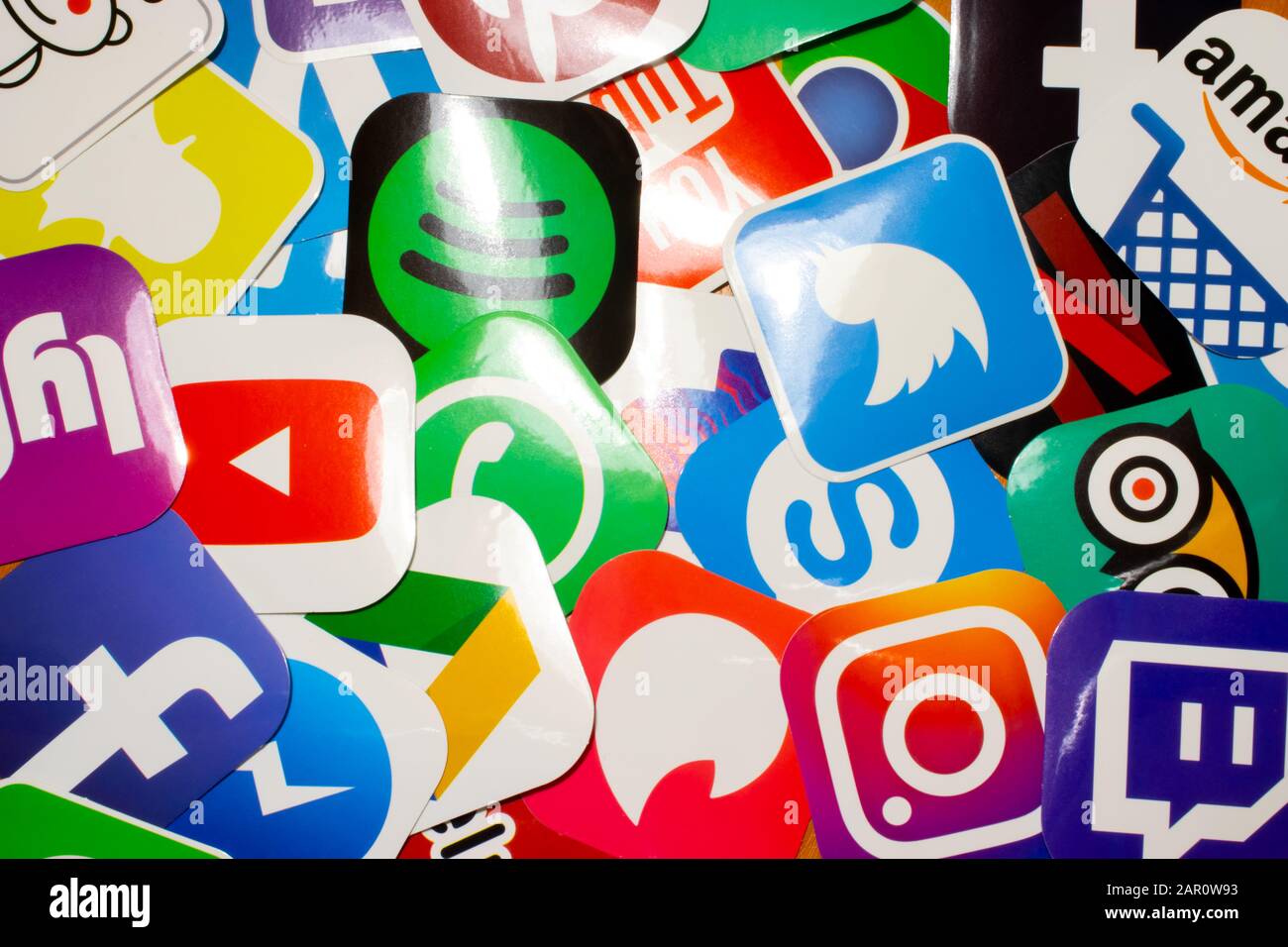 Los Angeles California Usa 25 January A Pile Of Different Social Media Icons And Logotypes Like Youtube Twitter And Instagram Top View Stock Photo Alamy