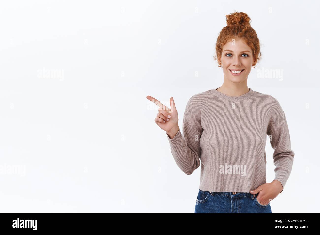 Attractive Charismatic Redhead Woman With Curly Hair Combed In