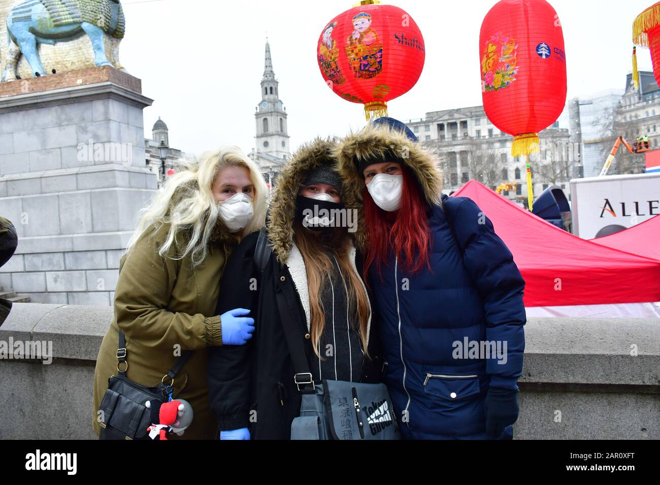 Three English Girls Wearing Mask Say They Scare Of Coronavirus Of Wuhan Threat In Trafalgar Square At The Mean Time In Us This Season Killed More 4800 People Of Flu Symptoms And Three English Girls Wearing Mask Say They Scare Of Coronavirus Of Wuhan Threat In Trafalgar Square At The Mean Time In Us This Season Killed More 4800 People Of Flu Symptoms And
