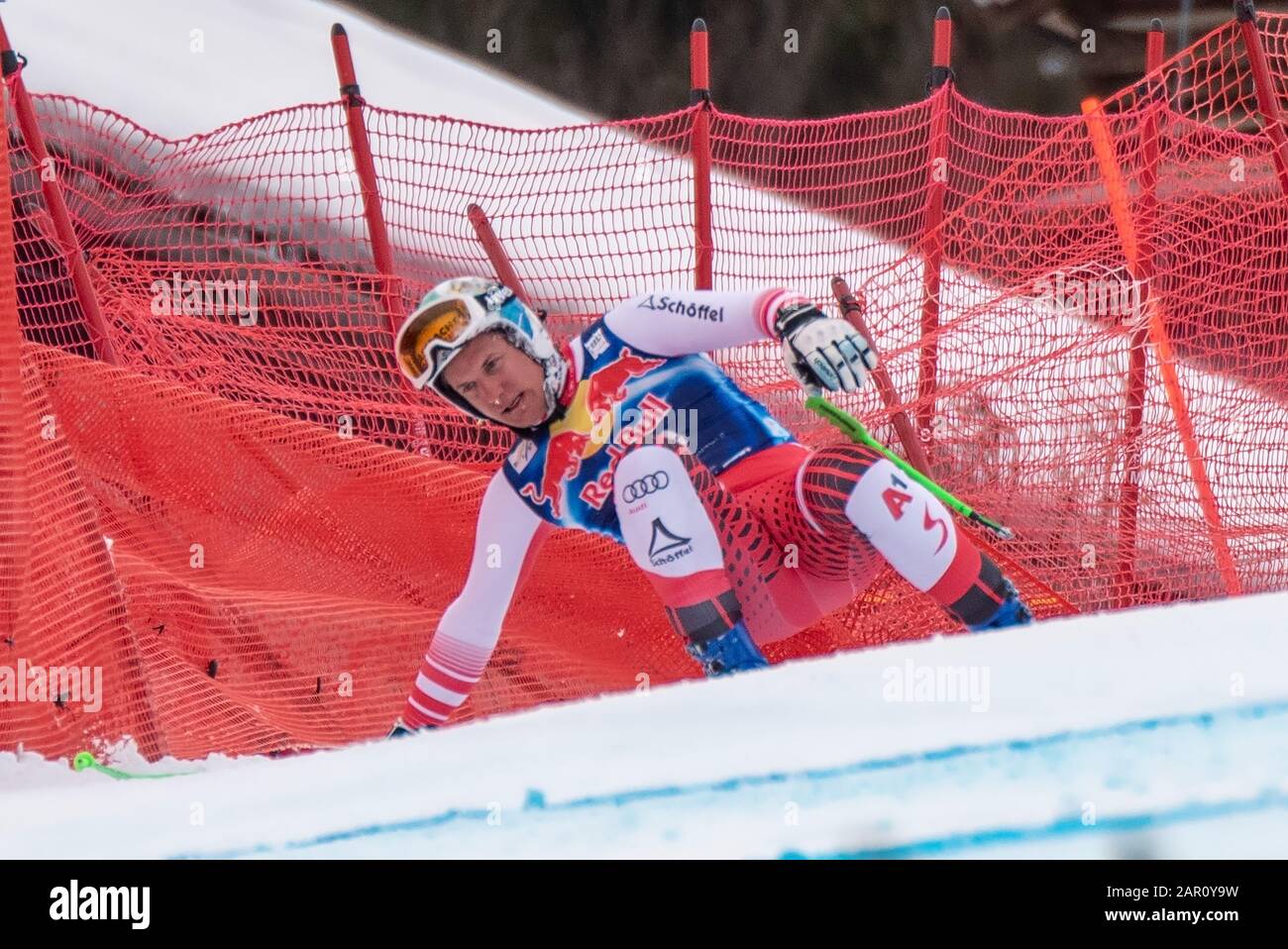 Otmar Striedinger of Austria in the fences at the Ski Alpin: 80. Hahnenkamm Race 2020 - Audi FIS Alpine Ski World Cup - Men's Downhill at the Streif on January 25, 2020 in Kitzbuehel, AUSTRIA. Credit: European Sports Photographic Agency/Alamy Live News Stock Photo