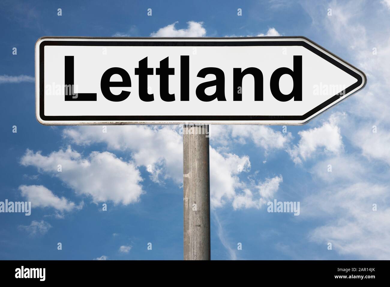 Detail photo of a signpost with the inscription Lettland (Latvia), Europe Stock Photo