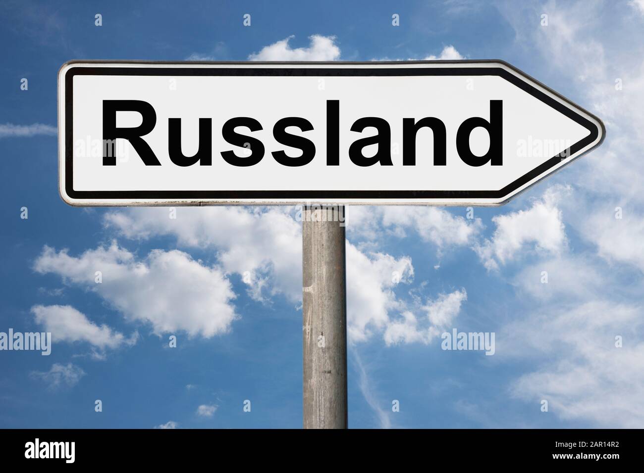 Detail photo of a signpost with the inscription Russland (Russia), Europe Stock Photo