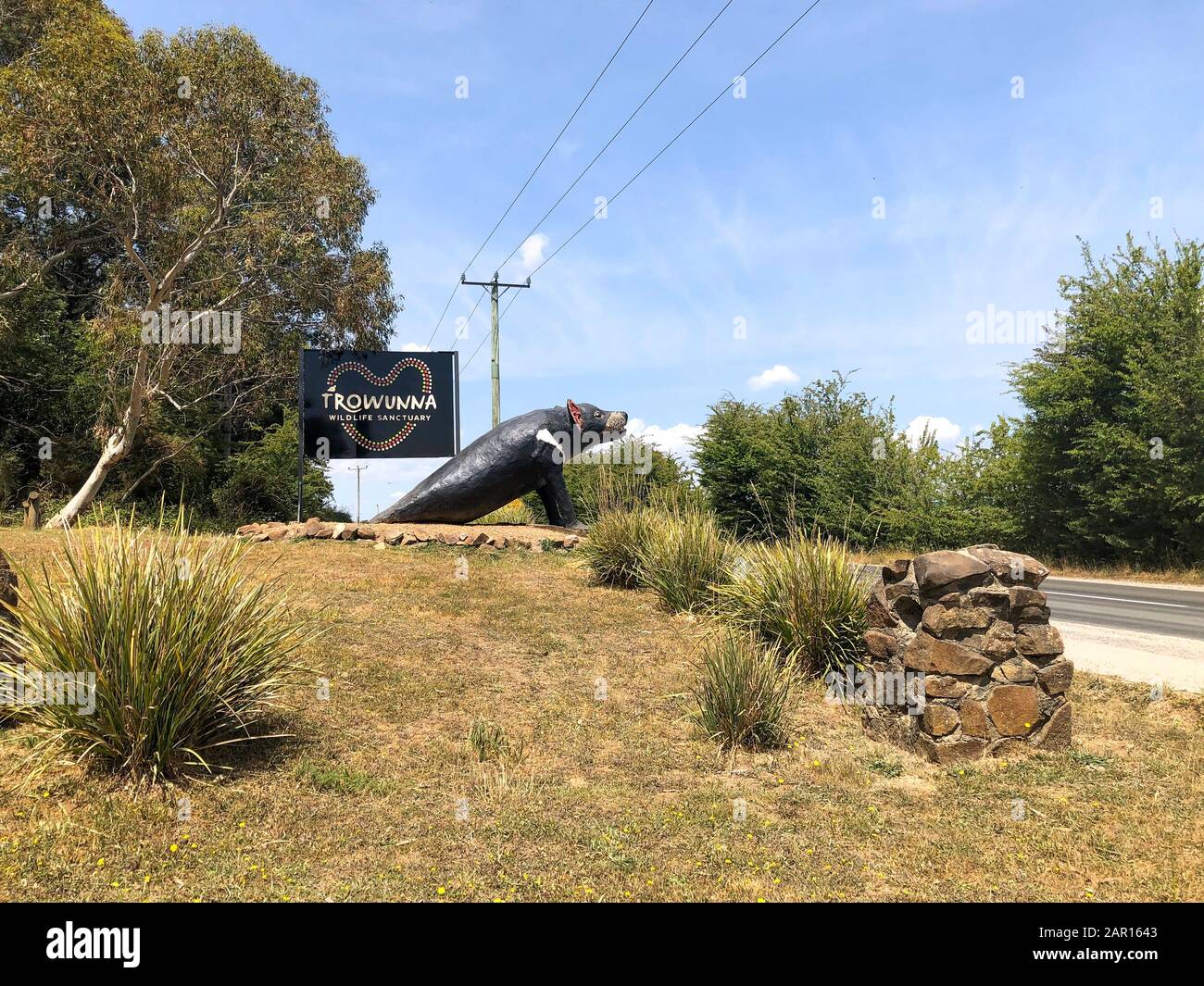The giant Tasmanian Devil statue in front of the Trowunna Wildlife Park in Tasmania, Australia