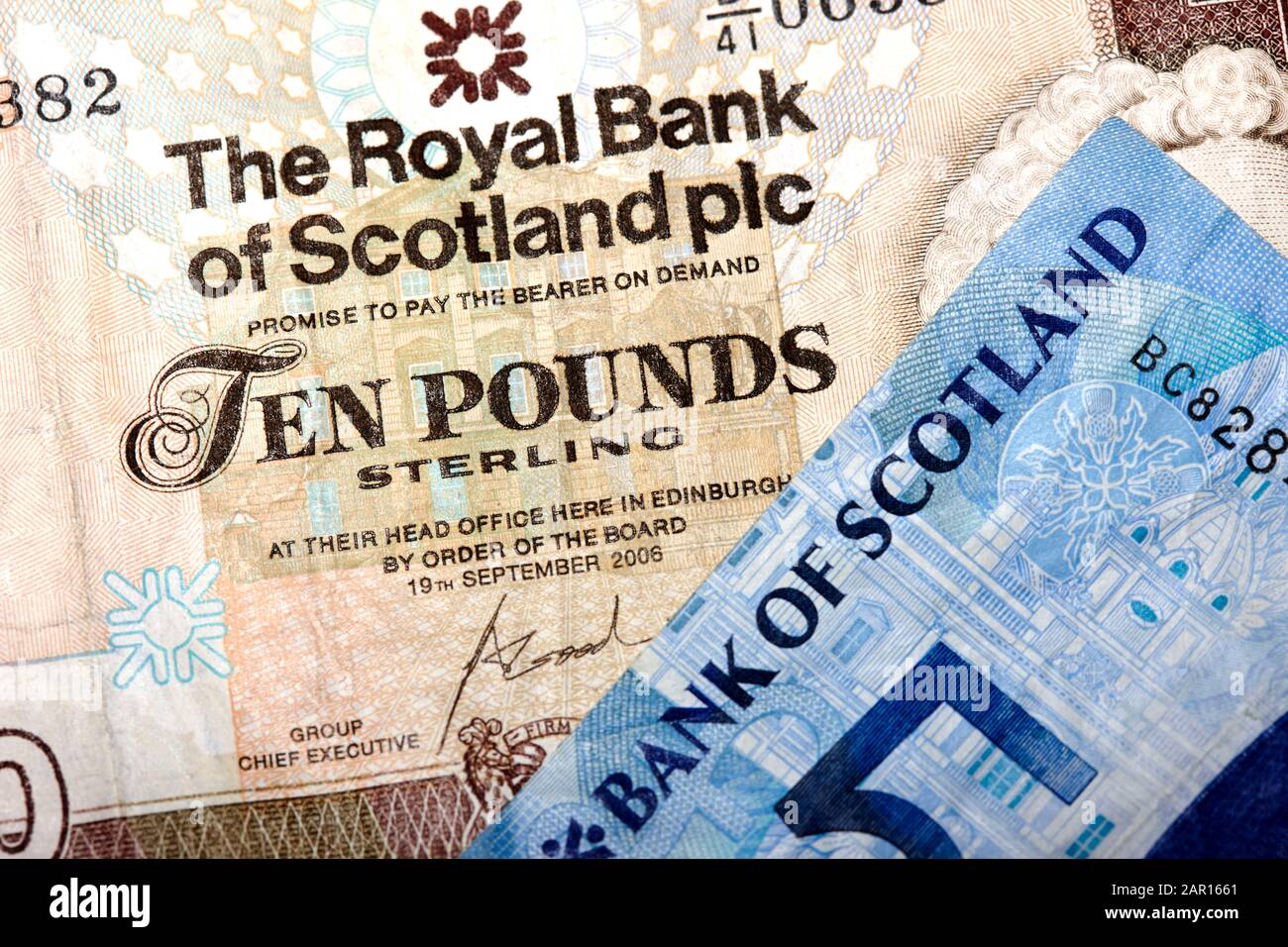 scottish sterling banknotes from bank of scotland and royal bank of scotland Stock Photo