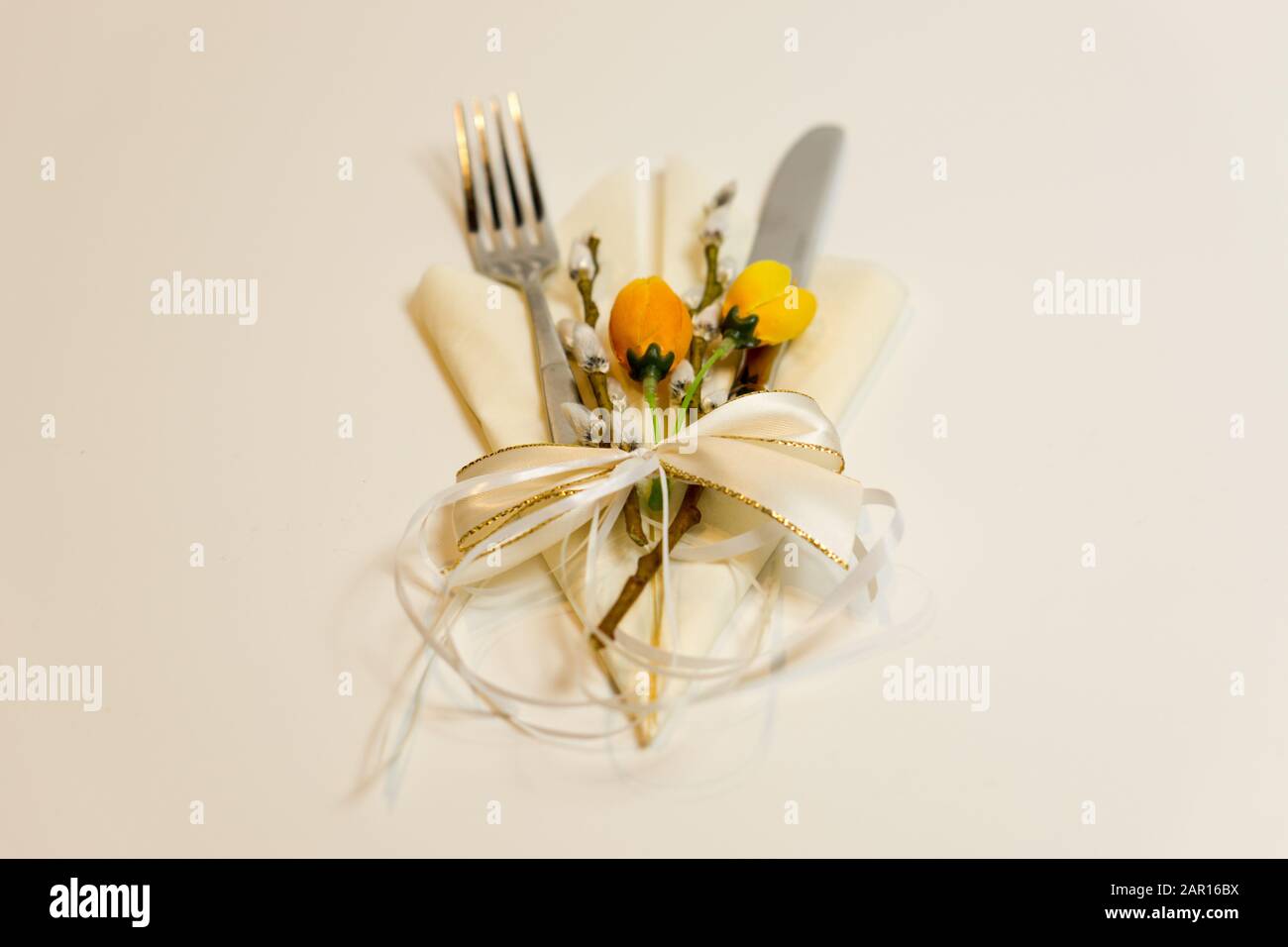 spring-like cutlery set Stock Photo